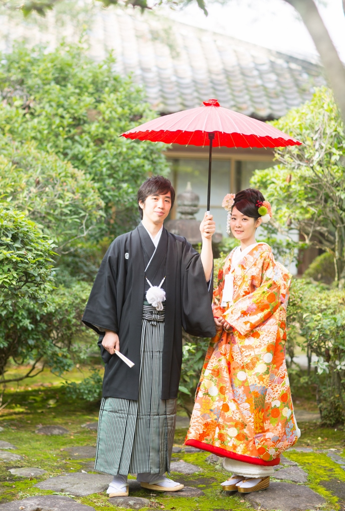 京都豊国神社挙式、京都ブライトンホテル披露宴　白無垢、色打掛、紋服レンタル