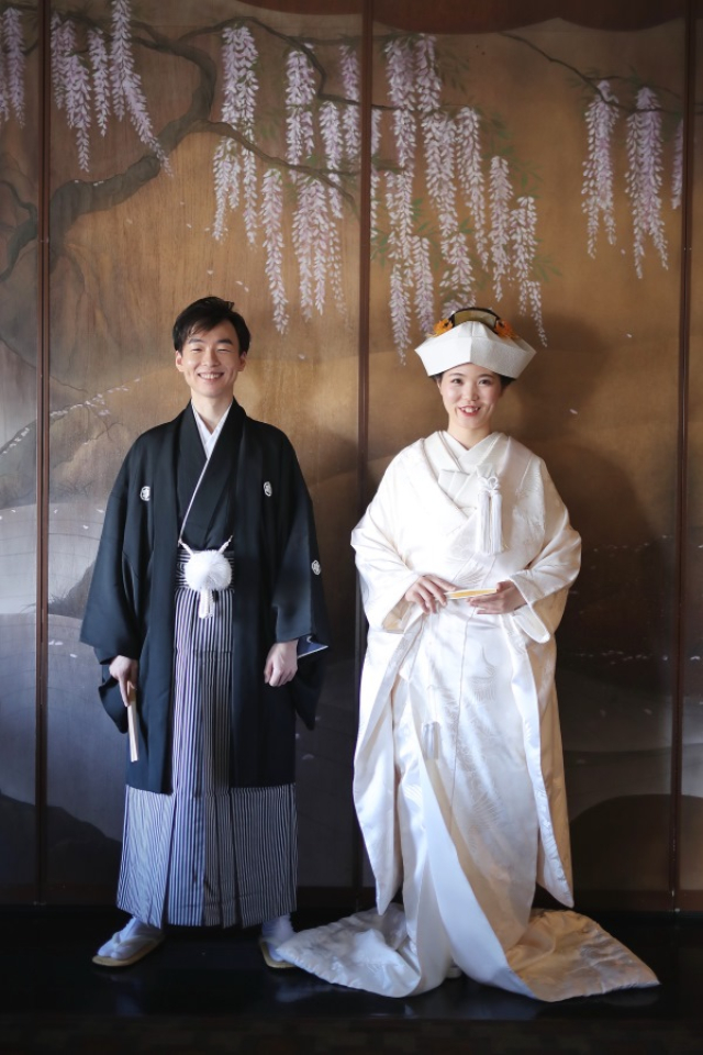 善光寺挙式、The Fujiya Gohonjinにて披露宴にて白無垢レンタル、色打掛レンタル