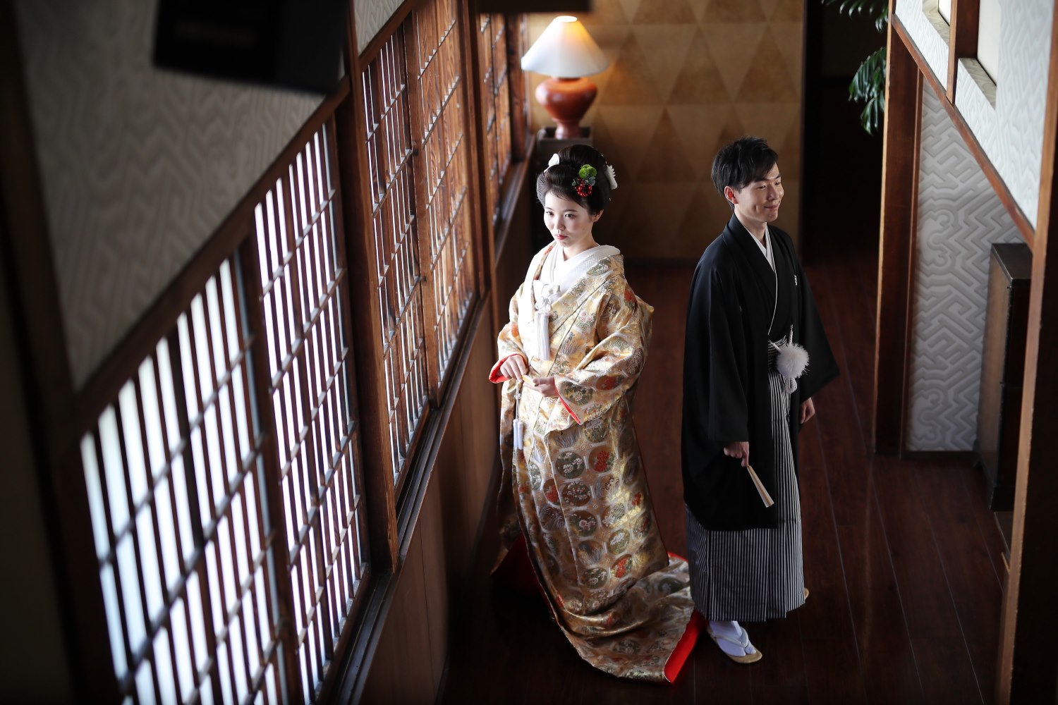 善光寺挙式、The Fujiya Gohonjin披露宴の新郎新婦様に白無垢、色打掛レンタル