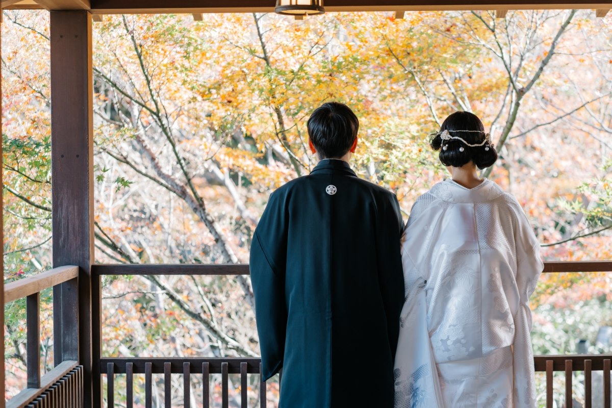 徳川園挙式の新郎新婦様に紋服、白無垢レンタル