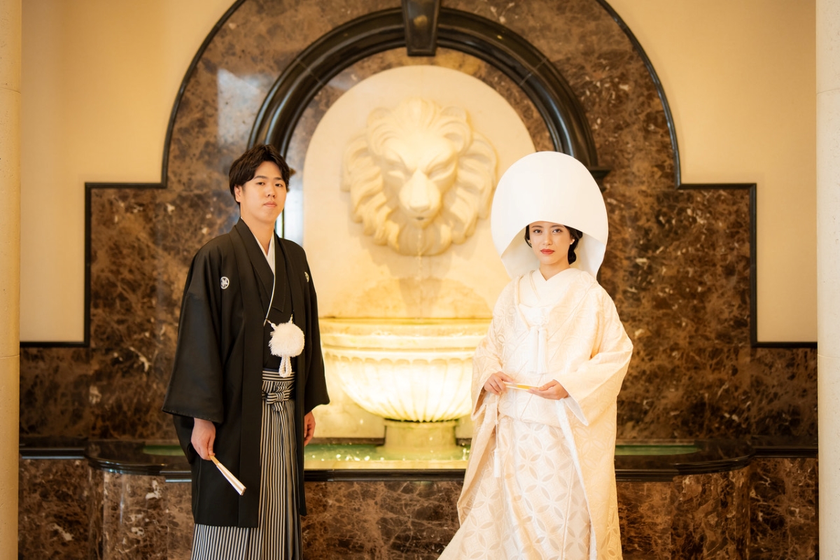 マリオットアソシアホテル挙式の新郎新婦様に紋服、白無垢レンタル